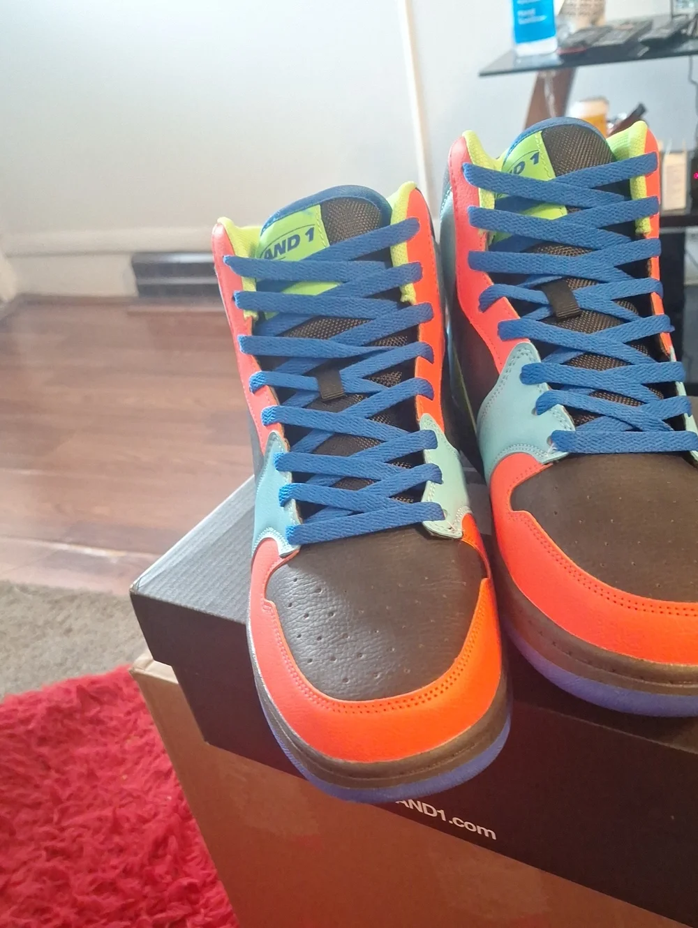Men's High-Top Sneakers in Neon Orange, Aqua & Lime